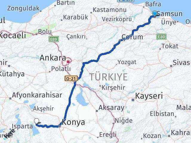 Samsun Hüyük Konya Arası Kaç Km - Yol Haritası