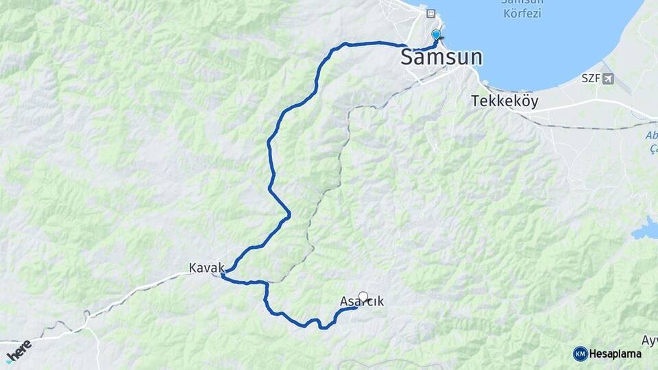 Samsun İlkadım Asarcık Arası Kaç Km - Yol Haritası