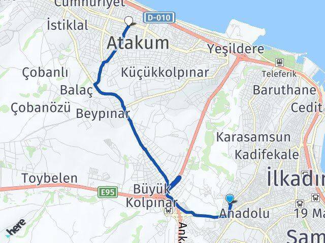 Çatalarmut Atakum Arası Kaç Km - Yol Tarifi