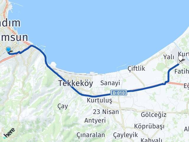 Derebahçe Çarşamba Havalimanı Arası Kaç Km - Yol Tarifi