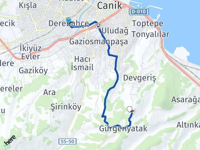 Derebahçe Samsun Üniversitesi Arası Kaç Km - Yol Tarifi