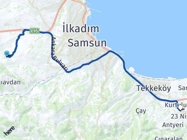 Kadamut Tekkeköy Otobüs Terminali Arası Kaç Km - Yol Tarifi