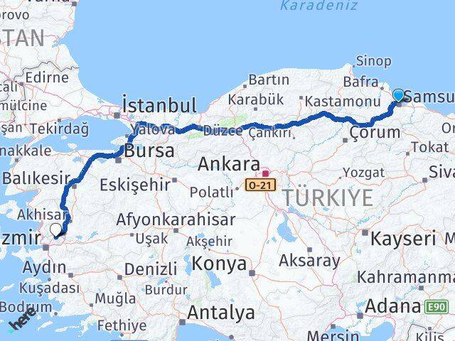 Samsun İlkadım Manisa Arası Kaç Km - Yol Haritası