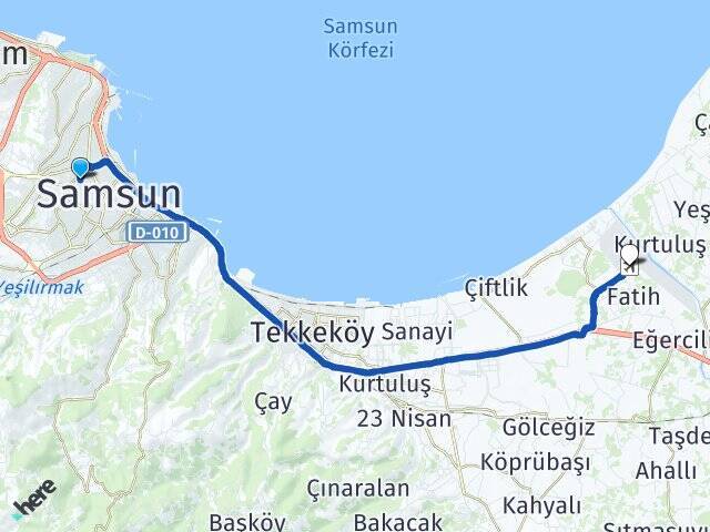 Reşadiye Çarşamba Havalimanı Arası Kaç Km - Yol Tarifi