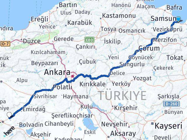 Samsun İscehisar Afyonkarahisar Arası Kaç Km - Yol Haritası