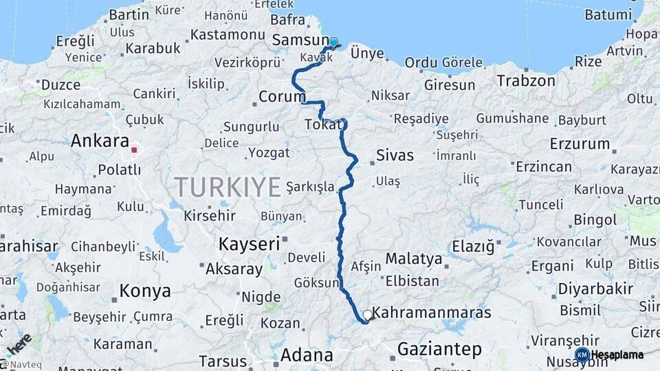 Samsun Kahramanmaraş Arası Kaç Km - Yol Haritası