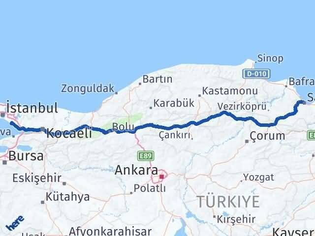 Samsun Kartal İstanbul Arası Kaç Km - Yol Haritası
