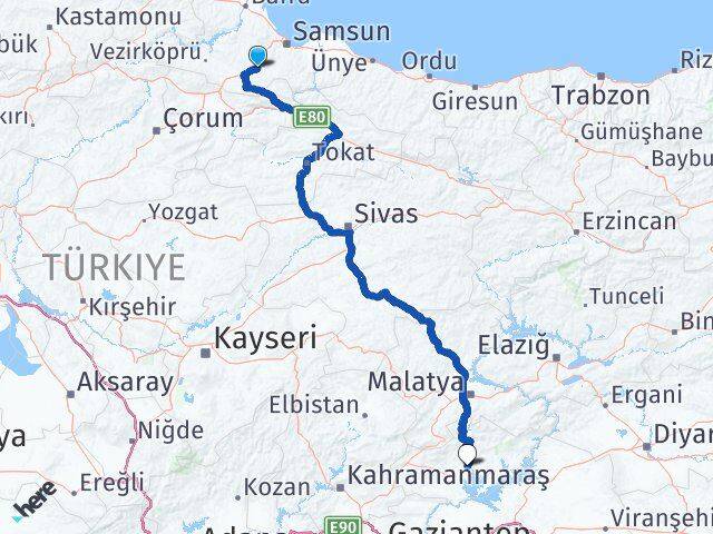 Samsun Kavak Adıyaman Arası Kaç Km - Yol Haritası