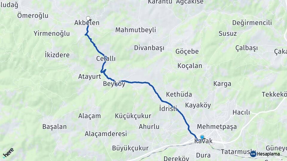 Samsun Kavak Akbelen Kavak Arası Kaç Km - Yol Haritası