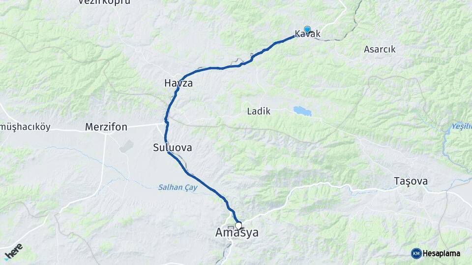 Samsun Kavak Amasya Arası Kaç Km - Yol Haritası
