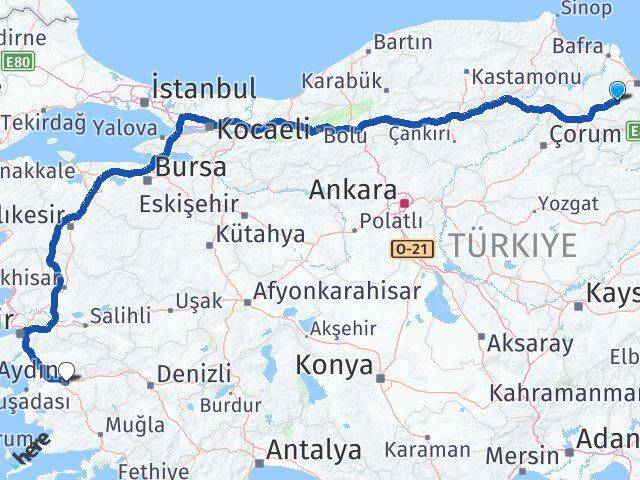 Kavak Aydın Arası Kaç Km - Yol Tarifi