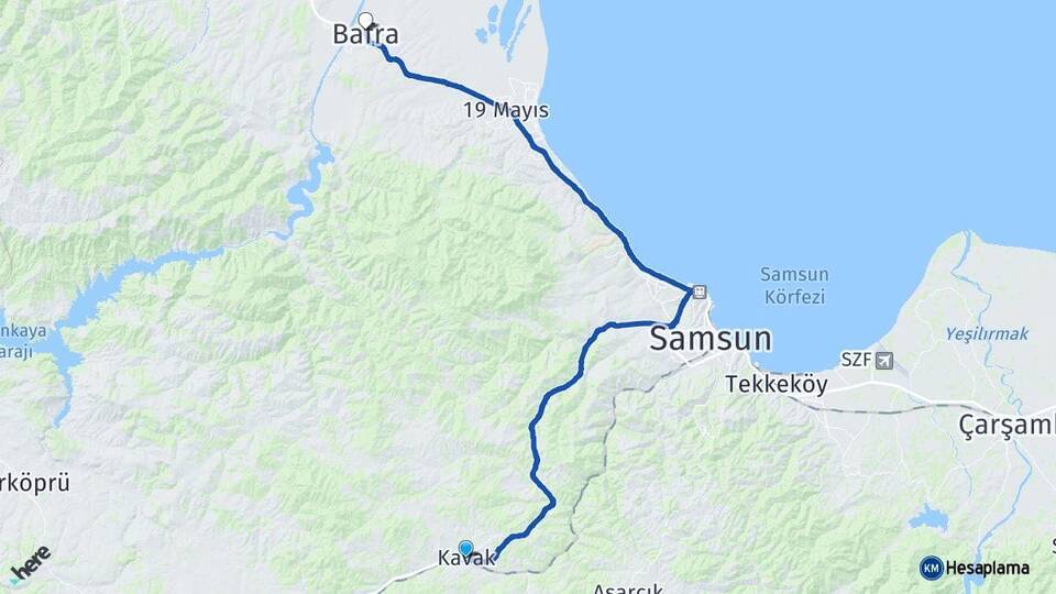 Samsun Kavak Bafra Arası Kaç Km - Yol Haritası