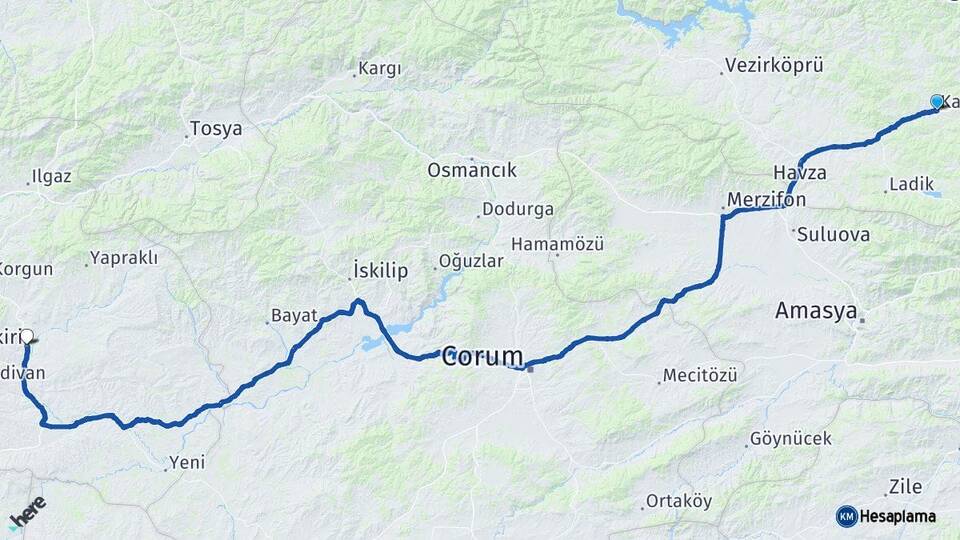 Samsun Kavak Çankırı Arası Kaç Km - Yol Haritası