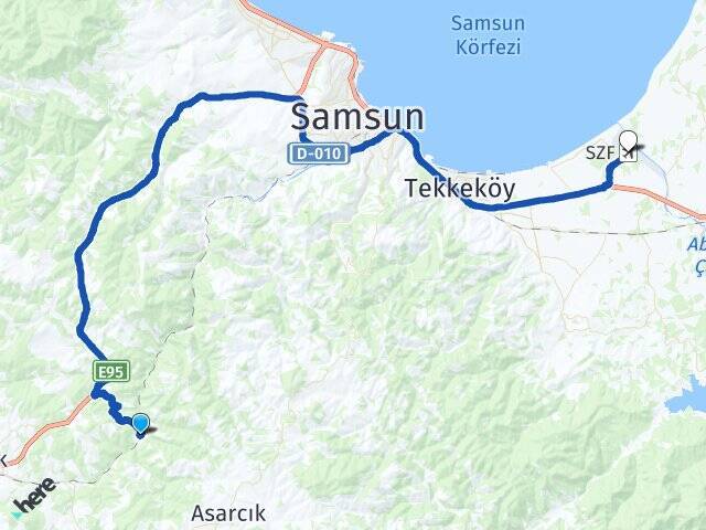 Çukurbük Çarşamba Havalimanı Arası Kaç Km - Yol Tarifi