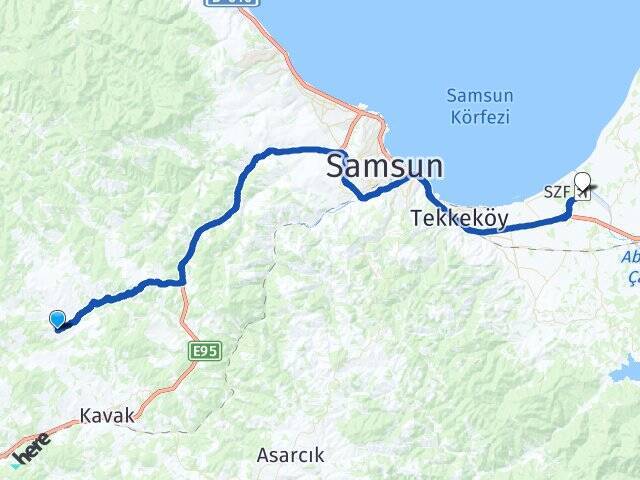 Divanbaşı Çarşamba Havalimanı Arası Kaç Km - Yol Tarifi