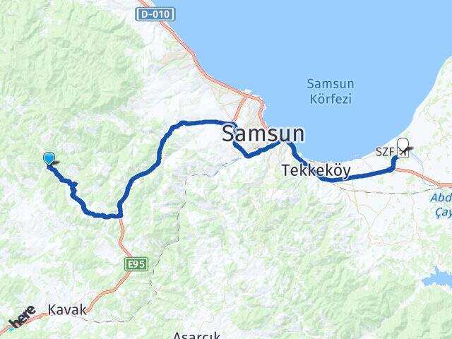 Karacalar Çarşamba Havalimanı Arası Kaç Km - Yol Tarifi