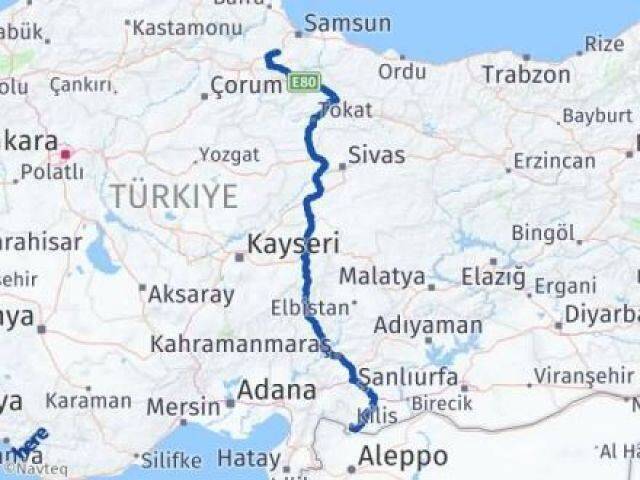 Samsun Kavak Kilis Arası Kaç Km - Yol Haritası