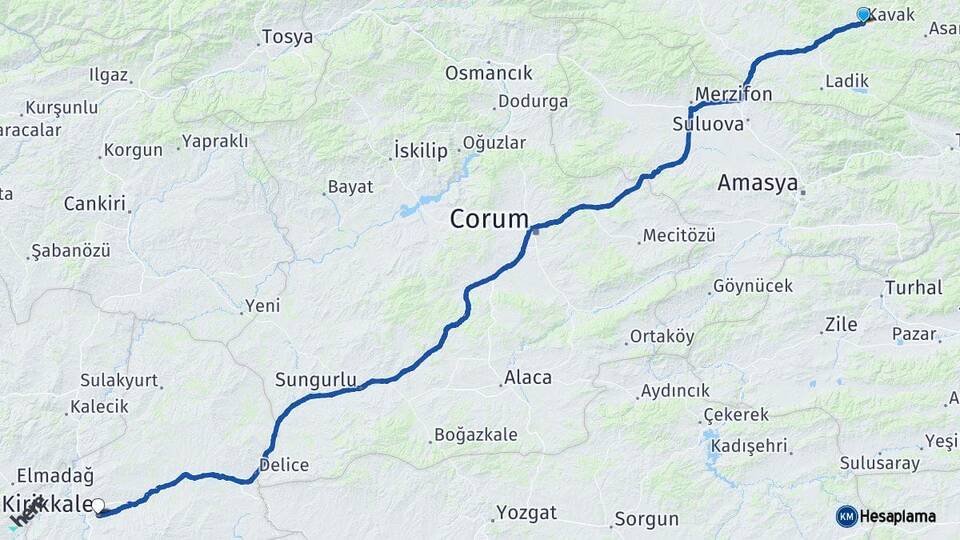 Samsun Kavak Kırıkkale Arası Kaç Km - Yol Haritası