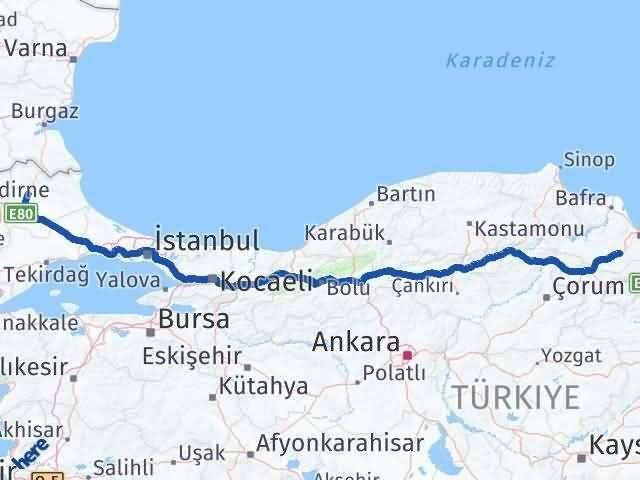 Samsun Kavak Kırklareli Arası Kaç Km - Yol Haritası