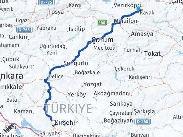 Samsun Kavak Kırşehir Arası Kaç Km - Yol Haritası