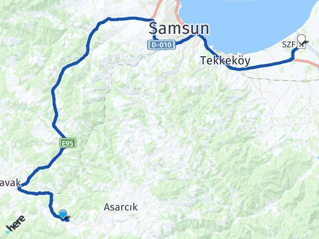 Ortaköy Çarşamba Havalimanı Arası Kaç Km - Yol Tarifi