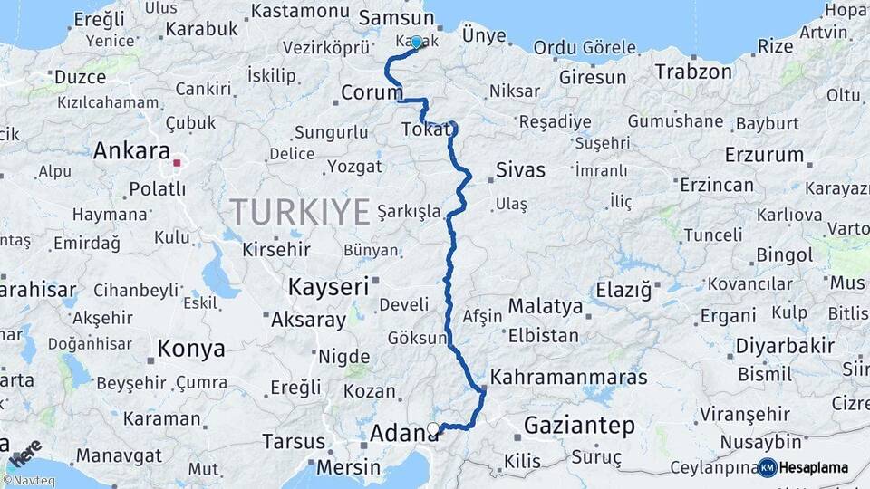 Samsun Kavak Osmaniye Arası Kaç Km - Yol Haritası