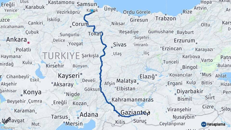 Samsun Kavak Şanlıurfa Arası Kaç Km - Yol Haritası