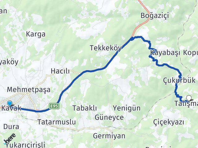 Samsun Kavak Talışman Kavak Arası Kaç Km - Yol Haritası