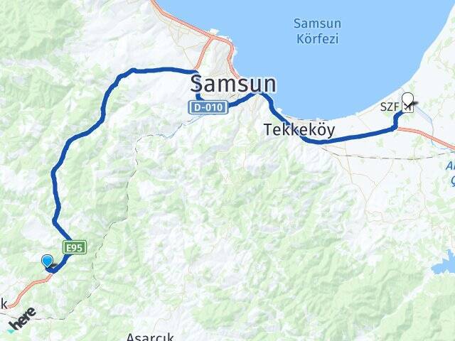 Tekkeköy Çarşamba Havalimanı Arası Kaç Km - Yol Tarifi