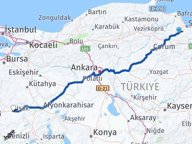 Samsun Kavak Uşak Arası Kaç Km - Yol Haritası