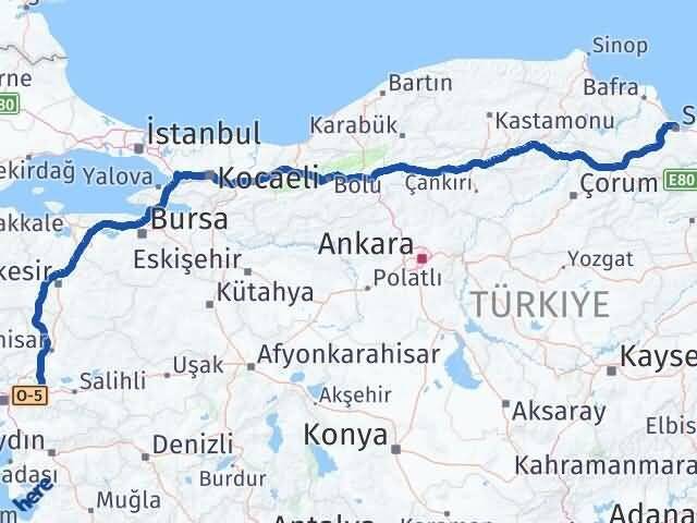 Samsun Kemalpaşa İzmir Arası Kaç Km - Yol Haritası