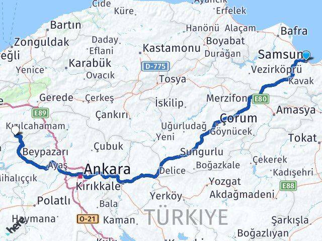 Samsun Kıbrıscık Bolu Arası Kaç Km - Yol Haritası