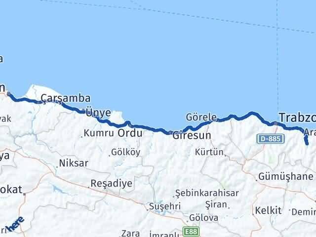 Samsun Köprübaşı Trabzon Arası Kaç Km - Yol Haritası