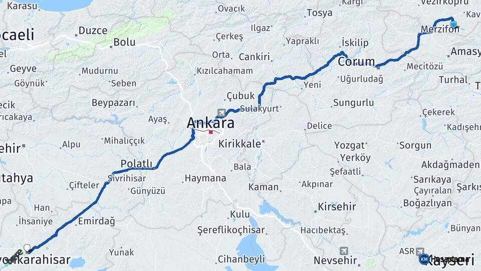 Samsun Ladik Afyonkarahisar Arası Kaç Km - Yol Haritası