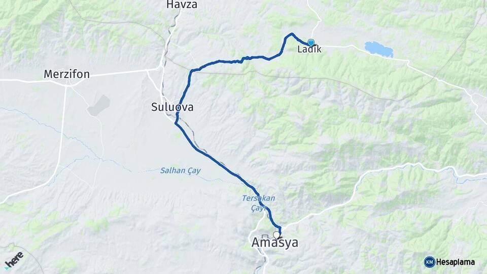 Samsun Ladik Amasya Arası Kaç Km - Yol Haritası