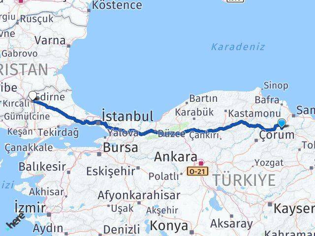 Samsun Ladik Edirne Arası Kaç Km - Yol Haritası