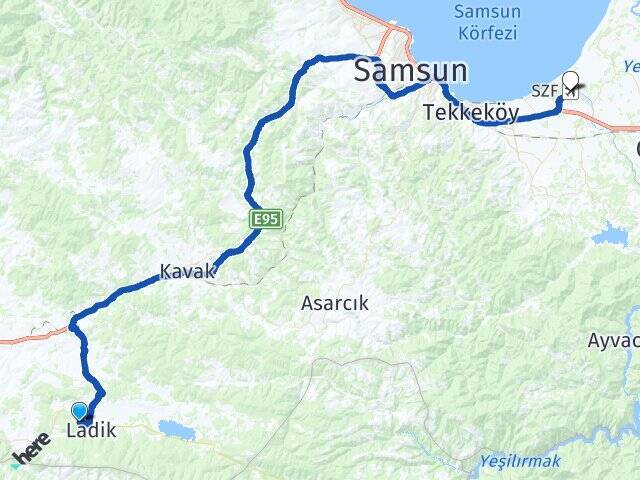 Hacıalipınar Çarşamba Havalimanı Arası Kaç Km - Yol Tarifi