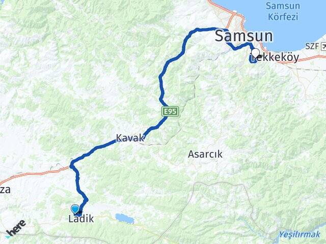 Hacıalipınar Samsun Üniversitesi Arası Kaç Km - Yol Tarifi