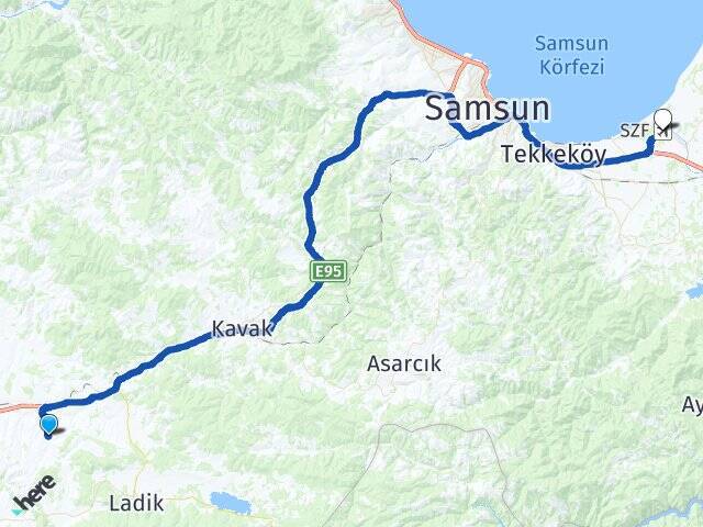 Hamamayağı Çarşamba Havalimanı Arası Kaç Km - Yol Tarifi
