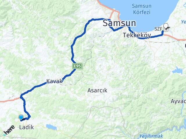 İskaniye Çarşamba Havalimanı Arası Kaç Km - Yol Tarifi