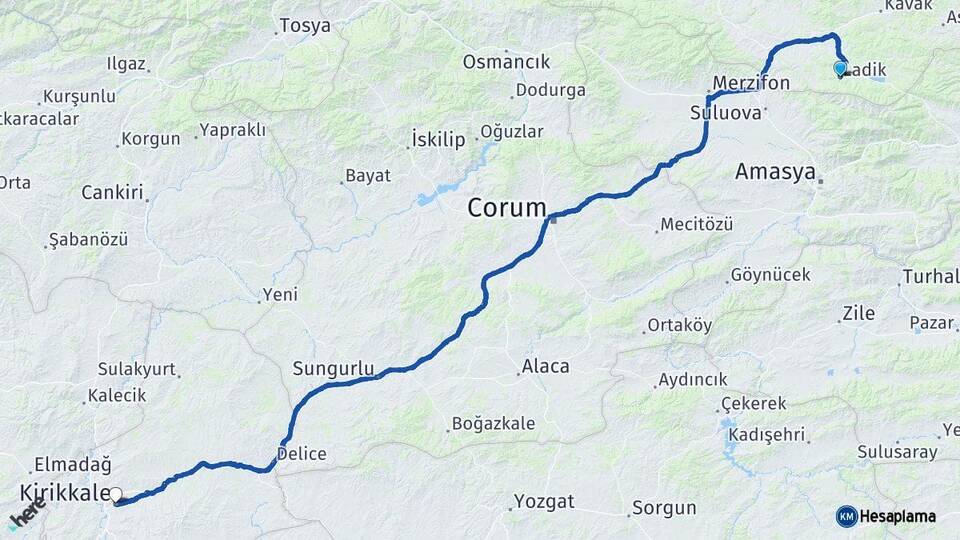 Samsun Ladik Kırıkkale Arası Kaç Km - Yol Haritası