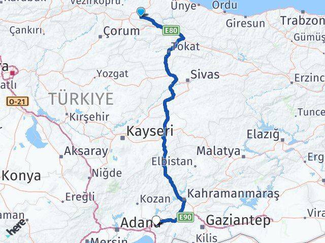 Samsun Ladik Osmaniye Arası Kaç Km - Yol Haritası