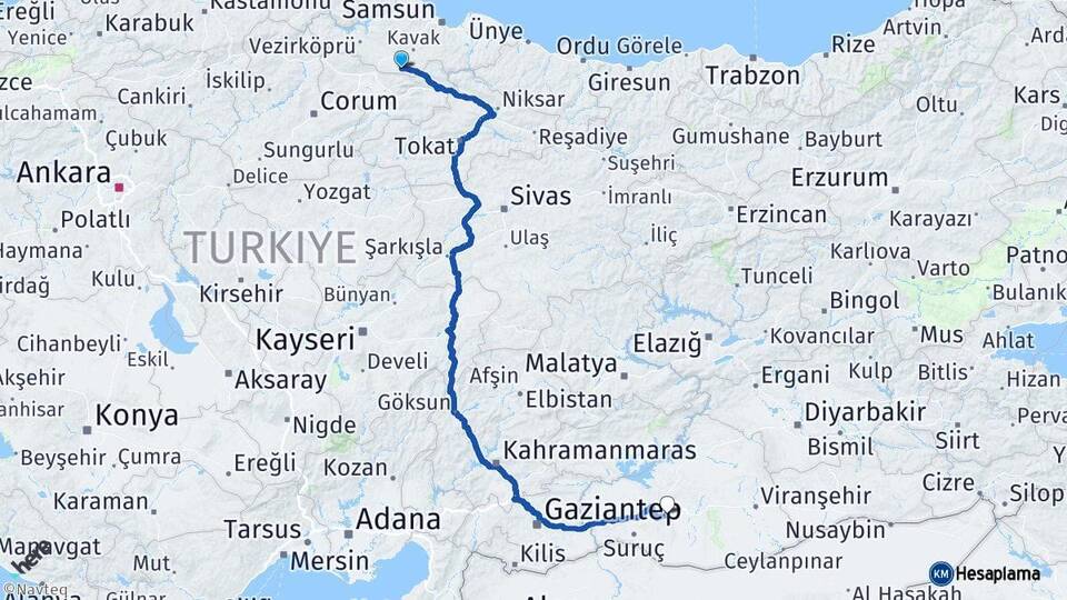 Samsun Ladik Şanlıurfa Arası Kaç Km - Yol Haritası
