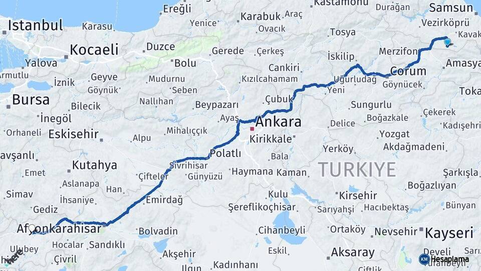 Samsun Ladik Uşak Arası Kaç Km - Yol Haritası