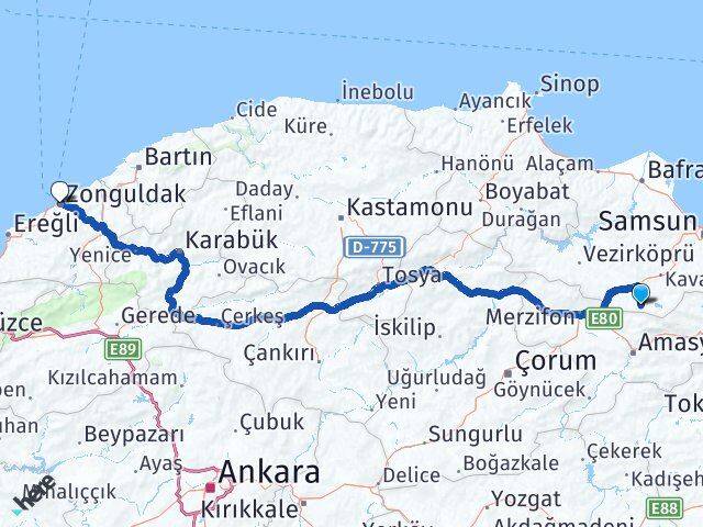 Samsun Ladik Zonguldak Arası Kaç Km - Yol Haritası
