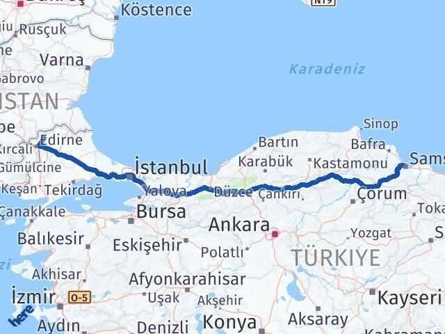 Samsun Lalapaşa Edirne Arası Kaç Km - Yol Haritası