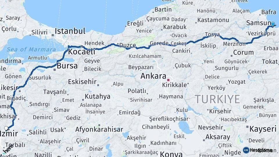 Samsun Manisa Arası Kaç Km - Yol Haritası