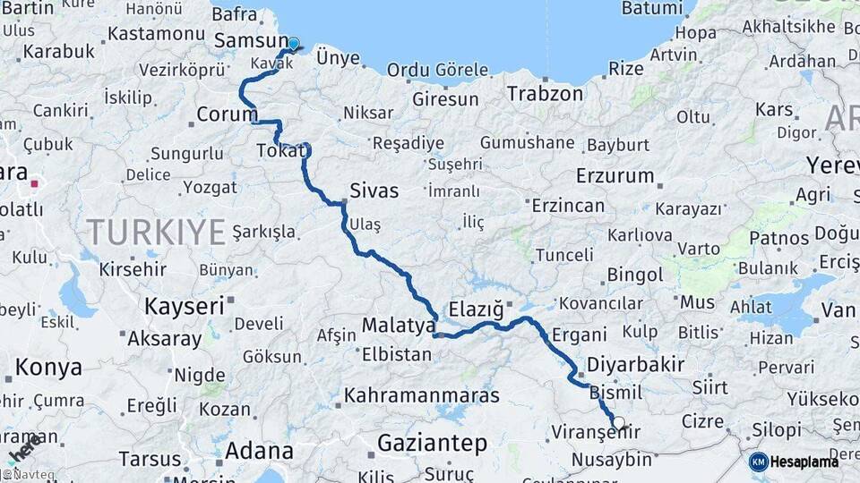 Samsun Mardin Arası Kaç Km - Yol Haritası