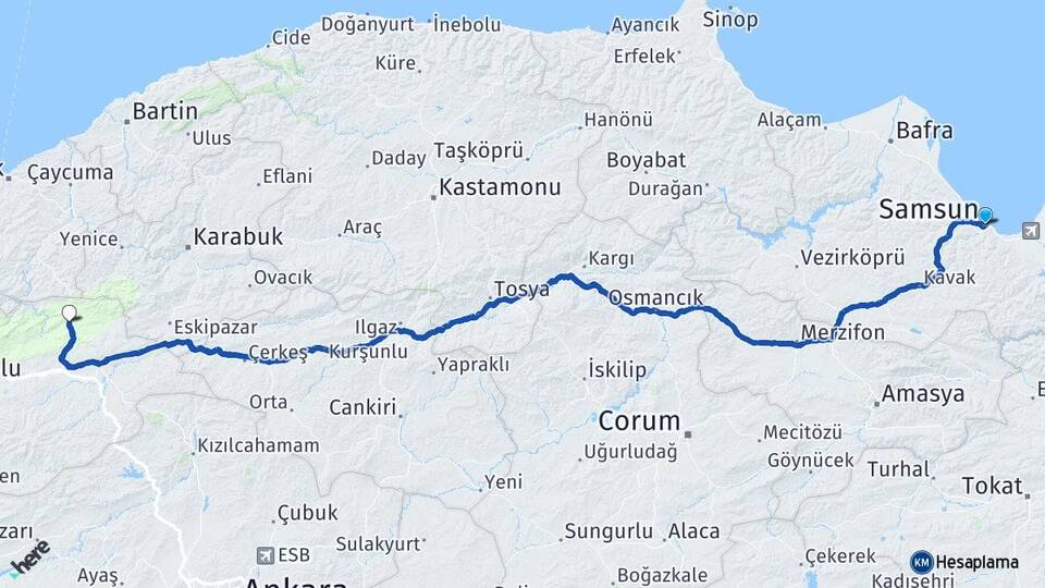 Samsun Mengen Bolu Arası Kaç Km - Yol Haritası