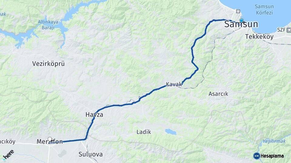 Samsun Merzifon Amasya Arası Kaç Km - Yol Haritası